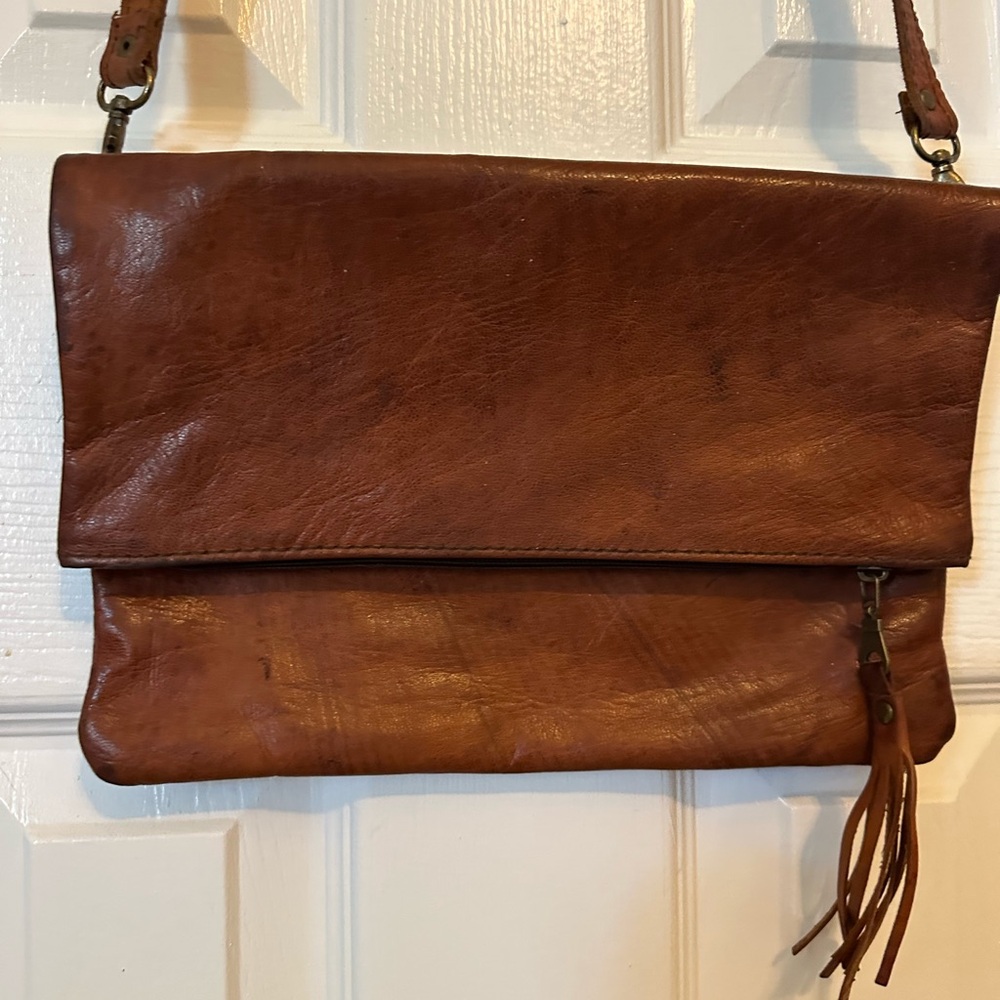 Brown Leather Foldover Crossbody Bag